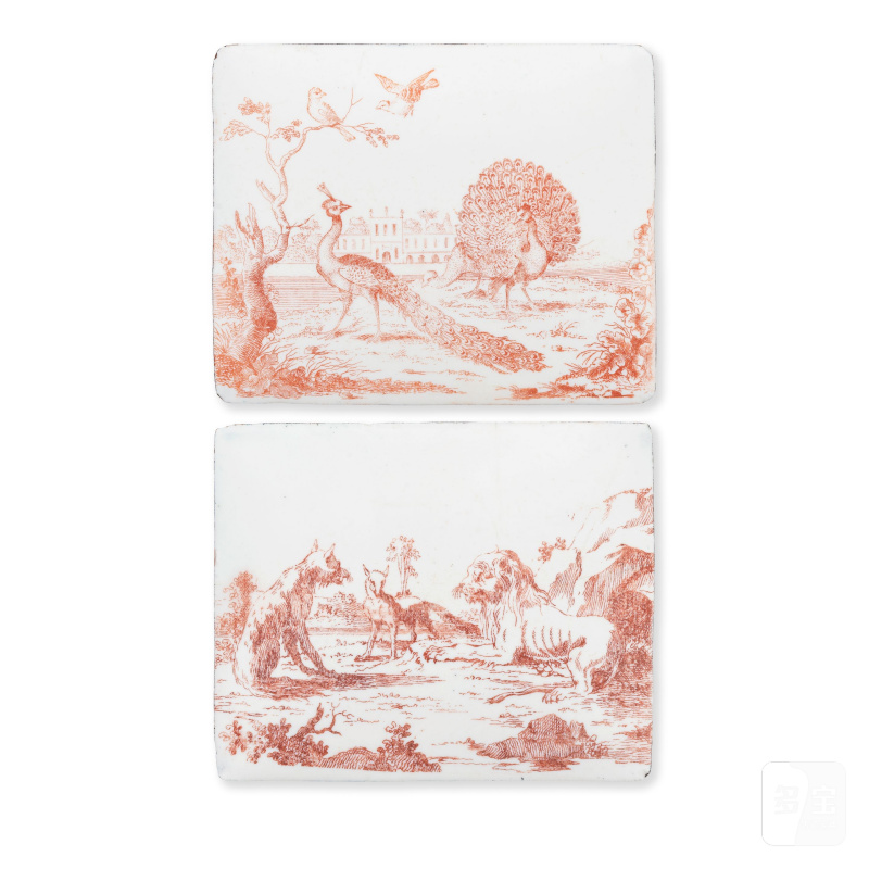 Two Battersea or Birmingham enamel 'Fable' plaques, circa 1755 - 图1